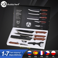 Zestaw noży kuchennych ze stali nierdzewnej 6 sztuk kute Chef nóż nożyczki obierak ceramiczny rzeźba nóż do parowania Cleaver noże Gift Case 1